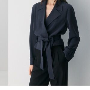 Navy Tie-Waist jacket